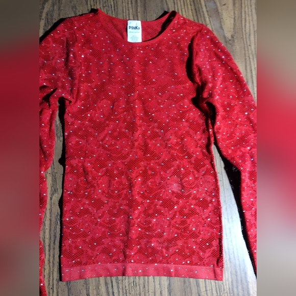 NWOT Red Rhinestone Mesh Top - Picture 2 of 10